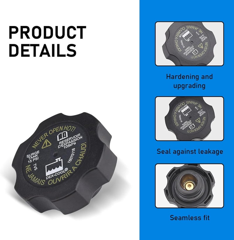 Sumjig 1 PC Car Expansion Pot Cap, 15PSI Radiator Coolant Reservoir Cap, Replacement Modification OEM Part Number 15075118 Accessories, Compatible with GM Cadillac Chevrolet Buick Hummer (Black) - Image 3